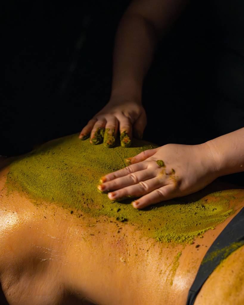 Polvos verdes para masajes hammam